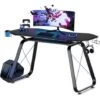 Scrivania Gaming Desk, Scrivania Gamer Ergonomica, Scrivania Per Computer PC, Scrivania Ufficio, Tavolo Da Gioco Con Portabicchieri E Supporto Per Cuffie, Ideale Per Giocatori, Blu