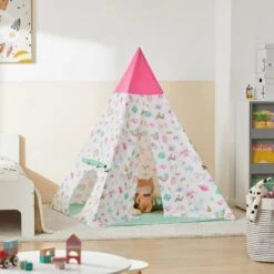 SoBuy Tenda Da Gioco Per Bambini Con Porta E Finestra Casetta Per Bambini Tenda Per Bambini 133x133x153 Cm, OSS06 -Armonia Casa 55031337 5
