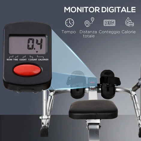 HOMCOM Vogatore Pieghevole, 4 Livelli Di Resistenza E Display, Acciaio E ABS, 129x70x70cm 5 HOMCOM Vogatore Pieghevole, 4 Livelli Di Resistenza E Display, Acciaio E ABS, 129x70x70cm - immagine 5