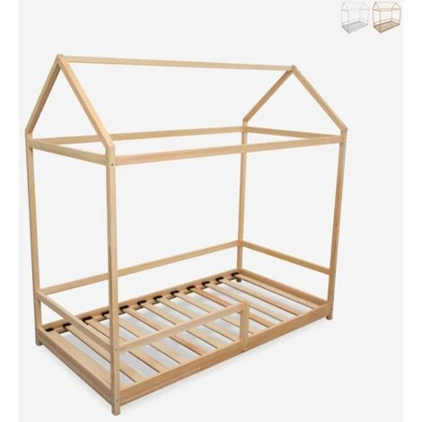 Lettino Montessori Letto Per Bambini Casetta In Legno 80x160cm Husty Legno Naturale 2 Lettino Montessori Letto Per Bambini Casetta In Legno 80x160cm Husty Legno Naturale - immagine 2
