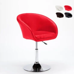 Poltrona Sgabello Girevole In Similpelle Austin Design Moderno Colore: Rosso