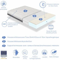 Materasso Lettino Bambino 57x117 KALA - ALTO 11 CM - Rimovibile - Schiuma Viscoelastica Su Due Lati E Nucleo Perforato -Armonia Casa 56689286 3