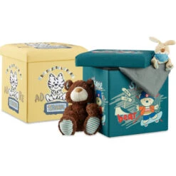 2x Sgabello Pieghevole Per Bambini, Portagiochi Salvaspazio Per La Cameretta HxLxP 38x38x38 Cm, Multicolore