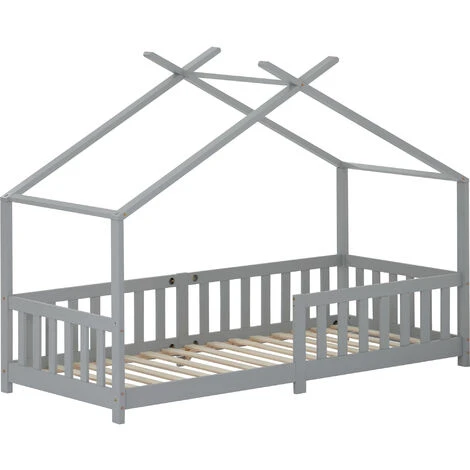 Letto Per Bambini A Forma Di Casetta Con Barriera Anticaduta 90 X 200 Cm Lettino In Legno Di Pino Con Sponde / Sbarre Di Sicurezza Grigio 3 Letto Per Bambini A Forma Di Casetta Con Barriera Anticaduta 90 X 200 Cm Lettino In Legno Di Pino Con Sponde / Sbarre Di Sicurezza Grigio - immagine 3