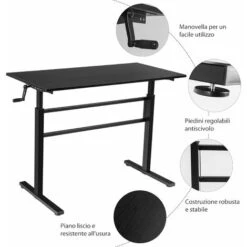 COSTWAY Scrivania Regolabile In Altezza, Scrivania Per Computer Laptop Con Manovella, Scrivania Moderna In Acciaio E Legno 120 X 60 X 113 Cm (Nero) -Armonia Casa 58191993 3