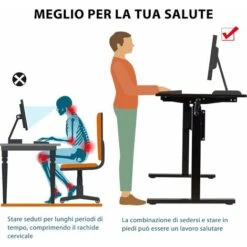 COSTWAY Scrivania Regolabile In Altezza, Scrivania Per Computer Laptop Con Manovella, Scrivania Moderna In Acciaio E Legno 120 X 60 X 113 Cm (Nero) -Armonia Casa 58191993 4