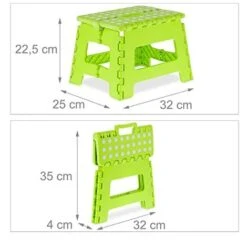 Relaxdays Sgabello Pieghevole, Sgabellino Antiscivolo Con Un Gradino E Manico Fino A 120 Kg, 22,5x32x25 Cm, Verde Bianco, 100% Plastica -Armonia Casa 58343369 4
