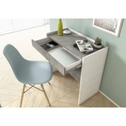 Scrivania Clematide, Scrittoio Moderno Con Cassetto, Tavolo Da Studio O Ufficio Porta PC Portalibri, 100% Made In Italy, Cm 80x40h79, Bianco E Cemento -Armonia Casa 58749574 4