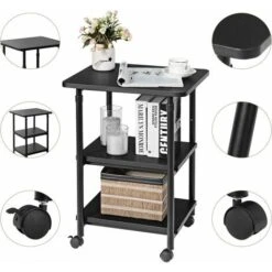 Giantex - Supporto Per Stampante Con Ruote, 3 Livelli, Regolabile In Altezza, In Legno, Per Ufficio, Scuola, Casa, Ufficio (nero) -Armonia Casa 58840279 3