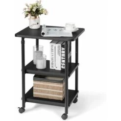 Giantex - Supporto Per Stampante Con Ruote, 3 Livelli, Regolabile In Altezza, In Legno, Per Ufficio, Scuola, Casa, Ufficio (nero) -Armonia Casa 58840279 4