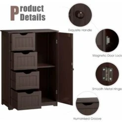 GIANTEX Armadietto Bagno Autoportante, Da Terra, Con 4 Cassetti E Un’Anta, Ripiano Regolabile In Altezza, Legno, 55x30x81cm (marrone) -Armonia Casa 58840391 2