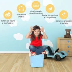 DREAMADE Sgabello Per Bambini, Pouf Contenitore A Forma Di Coniglio Salvaspazio Per Cameretta, Carico 120 Kg 30 X 30 X 27,5 Cm (Azzurro) -Armonia Casa 59001416 3