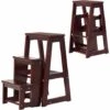 DREAMADE Sgabello Scaletta In Legno Sedia Scala Richiudibile A 3 Gradini Per Casa Negozio (Marrone Scuro)
