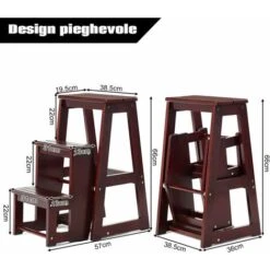 DREAMADE Sgabello Scaletta In Legno Sedia Scala Richiudibile A 3 Gradini Per Casa Negozio (Marrone Scuro) -Armonia Casa 59001534 5