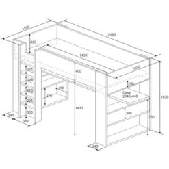Letto A Soppalco Gamer + Materasso + Scrivania Con LED E Vani Integrati 90 X 200 Cm Antracite E Rosso - NOAH -Armonia Casa 59278943 5