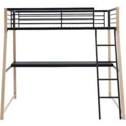 Letto A Soppalco Con Scrivania Integrata 90 X 190 Cm Nero E Rovere + Materasso - MALICIA -Armonia Casa 59279019 3