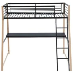 Letto A Soppalco Con Scrivania Integrata 90 X 190 Cm Nero E Rovere + Materasso - MALICIA -Armonia Casa 59279019 4