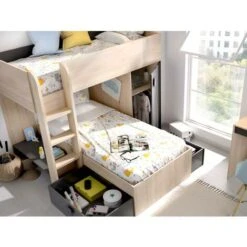 Letto A Castello Reversibile Vani Portaoggetti Integrati 2 X 90 X 190 Cm Rovere E Antracite - RICARDO -Armonia Casa 59279139 5