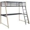 Letto A Soppalco Con Scrivania Integrata 90 X 190 Cm Nero E Rovere - MALICIA