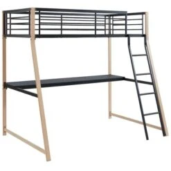 Letto A Soppalco Con Scrivania Integrata 90 X 190 Cm Nero E Rovere - MALICIA