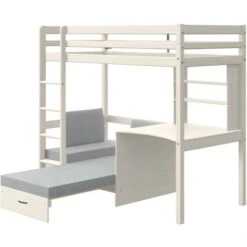 Letto A Soppalco Scrivania, Divano Letto E Vani Portaoggetti 90 X 200 Cm Abete Massello Sbiancato - GOLIATH II 9 Letto A Soppalco Scrivania, Divano Letto E Vani Portaoggetti 90 X 200 Cm Abete Massello Sbiancato - GOLIATH II -Armonia Casa 59279209 5