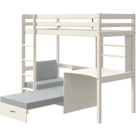 Letto A Soppalco Scrivania, Divano Letto E Vani Portaoggetti 90 X 200 Cm Abete Massello Sbiancato - GOLIATH II 5 Letto A Soppalco Scrivania, Divano Letto E Vani Portaoggetti 90 X 200 Cm Abete Massello Sbiancato - GOLIATH II - immagine 5