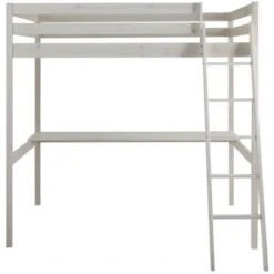 Letto A Soppalco Con Scrivania 140x190 Cm In Pino Massello Sbiancato - GEDEON -Armonia Casa 59284117 5