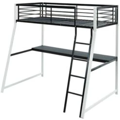 Letto A Soppalco Con Scrivania Integrata 90 X 190 Cm Nero E Bianco - MALICIA + Materasso Incluso -Armonia Casa 59284554 3