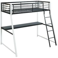 Letto A Soppalco Con Scrivania Integrata 90 X 190 Cm Nero E Bianco - MALICIA + Materasso Incluso -Armonia Casa 59284554 4