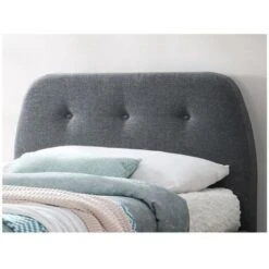 Letto Singolo Con Testata Capitonné - 90 X 190 Cm - Tessuto Grigio - ROMEO