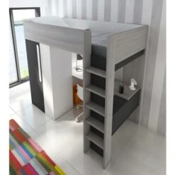 Letto A Soppalco + Materasso Con Armadio E Scrivania 90 X 200 Cm Antracite E Bianco - NICOLAS II 7 Letto A Soppalco + Materasso Con Armadio E Scrivania 90 X 200 Cm Antracite E Bianco - NICOLAS II -Armonia Casa 59284728 3