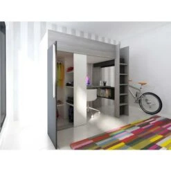 Letto A Soppalco + Materasso Con Armadio E Scrivania 90 X 200 Cm Antracite E Bianco - NICOLAS II 8 Letto A Soppalco + Materasso Con Armadio E Scrivania 90 X 200 Cm Antracite E Bianco - NICOLAS II -Armonia Casa 59284728 4