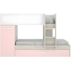 Letto A Castello Con Cassetto Letto A Scomparsa E Contenitori 3 X 90 X 190 Cm Bianco, Naturale E Rosa - ANTHONY -Armonia Casa 59284773 5