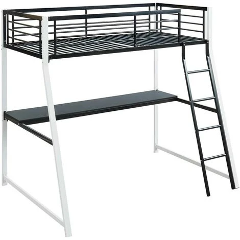 Letto A Soppalco Con Scrivania Integrata 90 X 190 Cm Bianco E Nero - MALICIA 1 Letto A Soppalco Con Scrivania Integrata 90 X 190 Cm Bianco E Nero - MALICIA