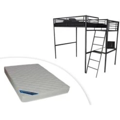 Letto A Soppalco Con Spazio Scrivania Antracite 140 X 190 Cm CASUAL II + Materasso Compreso