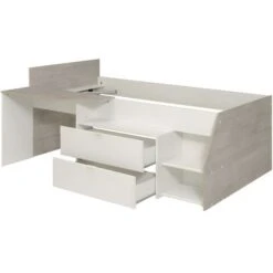 Letto Singolo Con Scrivania Integrata E Vani Portaoggetti Inclusi 90 X 200 Cm Bianco E Rovere - GISELE