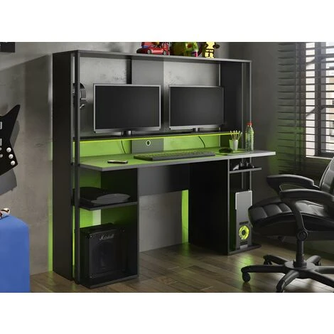 Scrivania Gamer Con Vani Portaoggetti E LED Nero - STANDA 2 Scrivania Gamer Con Vani Portaoggetti E LED Nero - STANDA - immagine 2