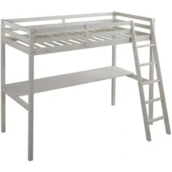 Letto A Soppalco Con Scrivania 90x190 Cm In Pino Massello - Sbiancato - GEDEON -Armonia Casa 59286604 4