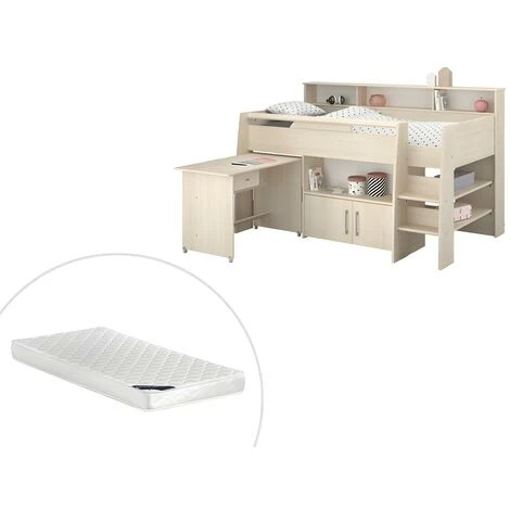 Letto Combinato Con Scrivania E Scomparti 90 X 200 Cm Rovere + Materasso - APOLINE 1 Letto Combinato Con Scrivania E Scomparti 90 X 200 Cm Rovere + Materasso - APOLINE