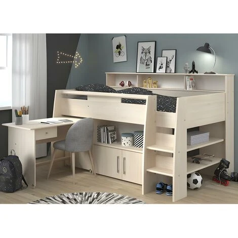 Letto Combinato Con Scrivania E Scomparti 90 X 200 Cm Rovere + Materasso - APOLINE 5 Letto Combinato Con Scrivania E Scomparti 90 X 200 Cm Rovere + Materasso - APOLINE - immagine 5