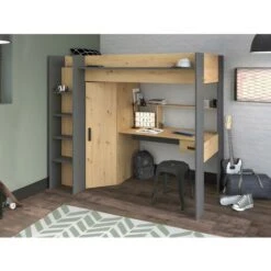 Letto A Soppalco Con Scrivania E Armadio 90 X 200 Cm Rovere E Antracite - AUCKLAND -Armonia Casa 59289729 2