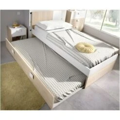 Letto Singolo Con Letto Estraibile 90 X 190 Cm Quercia E Bianco - SONIA -Armonia Casa 59291128 3