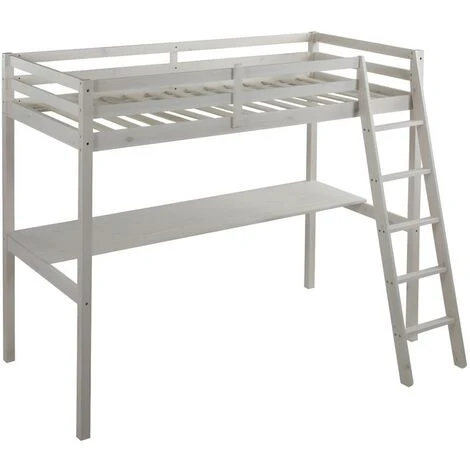 Letto A Soppalco Con Scrivania 90 X 190 Cm Pino Massello Sbiancato + Materasso - GEDEON II 4 Letto A Soppalco Con Scrivania 90 X 190 Cm Pino Massello Sbiancato + Materasso - GEDEON II - immagine 4