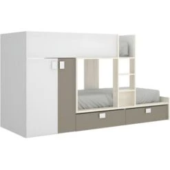 Letto A Castello 2 X 90 X 190 Cm - Armadio Integrato - Bianco, Naturale E Tortora - JUANITO -Armonia Casa 59316902 4