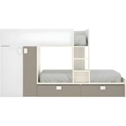 Letto A Castello 2 X 90 X 190 Cm - Armadio Integrato - Bianco, Naturale E Tortora - JUANITO -Armonia Casa 59316902 5