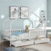 Letto Per Bambini Con 2 Cassetti - Letto Per Bambini In Legno Massello Di Pino Bianco - Rete Inclusa - 90 X 200 Cm