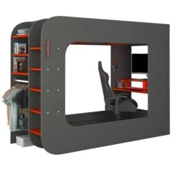 Letto A Soppalco Gamer Con Scrivania, Scomparti E LED 90 X 200 Cm Antracite E Rosso - WARRIOR -Armonia Casa 59966795 5