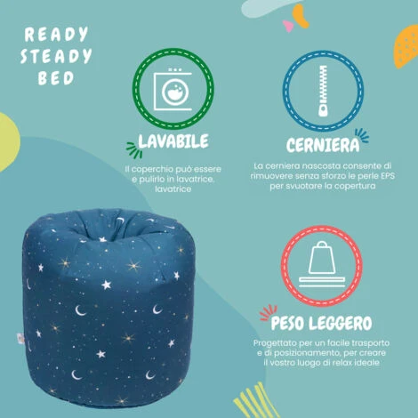 Ready Steady Bed Pouf Da Interno Per Bambini, Pouf Da Soggiorno, Moonlight 5 Ready Steady Bed Pouf Da Interno Per Bambini, Pouf Da Soggiorno, Moonlight - immagine 5