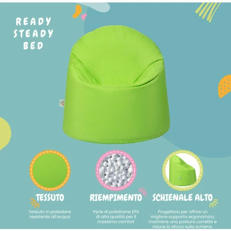 Ready Steady Bed Pouf Da Esterno Per Bambini, Comodo Sedile Da Interno Per Bambini, Ergonomico E Resistente, Lime 3 Ready Steady Bed Pouf Da Esterno Per Bambini, Comodo Sedile Da Interno Per Bambini, Ergonomico E Resistente, Lime - immagine 3