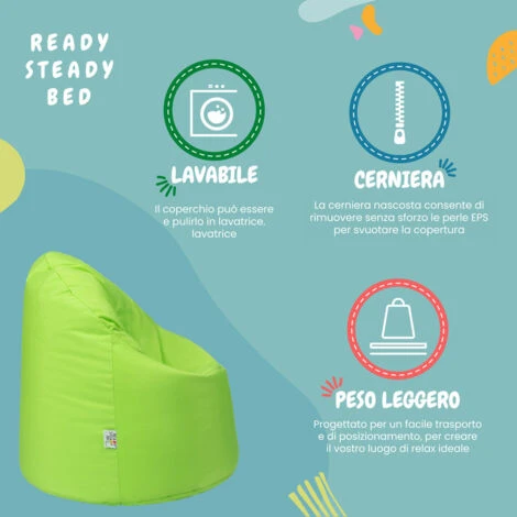 Ready Steady Bed Pouf Da Esterno Per Bambini, Comodo Sedile Da Interno Per Bambini, Ergonomico E Resistente, Lime 5 Ready Steady Bed Pouf Da Esterno Per Bambini, Comodo Sedile Da Interno Per Bambini, Ergonomico E Resistente, Lime - immagine 5